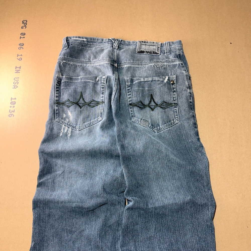 Grail Southpole Baggy Jeans 34 Blue/Gray Y2K Hip Hop Skate Wide Leg Distressed